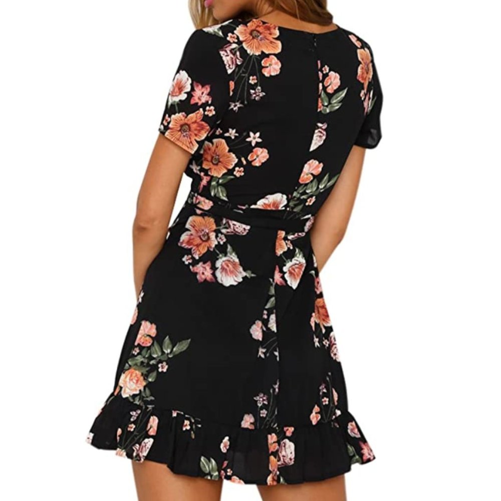 Deep V-Neck Floral Print Mini Dress - Picture 2 of 9